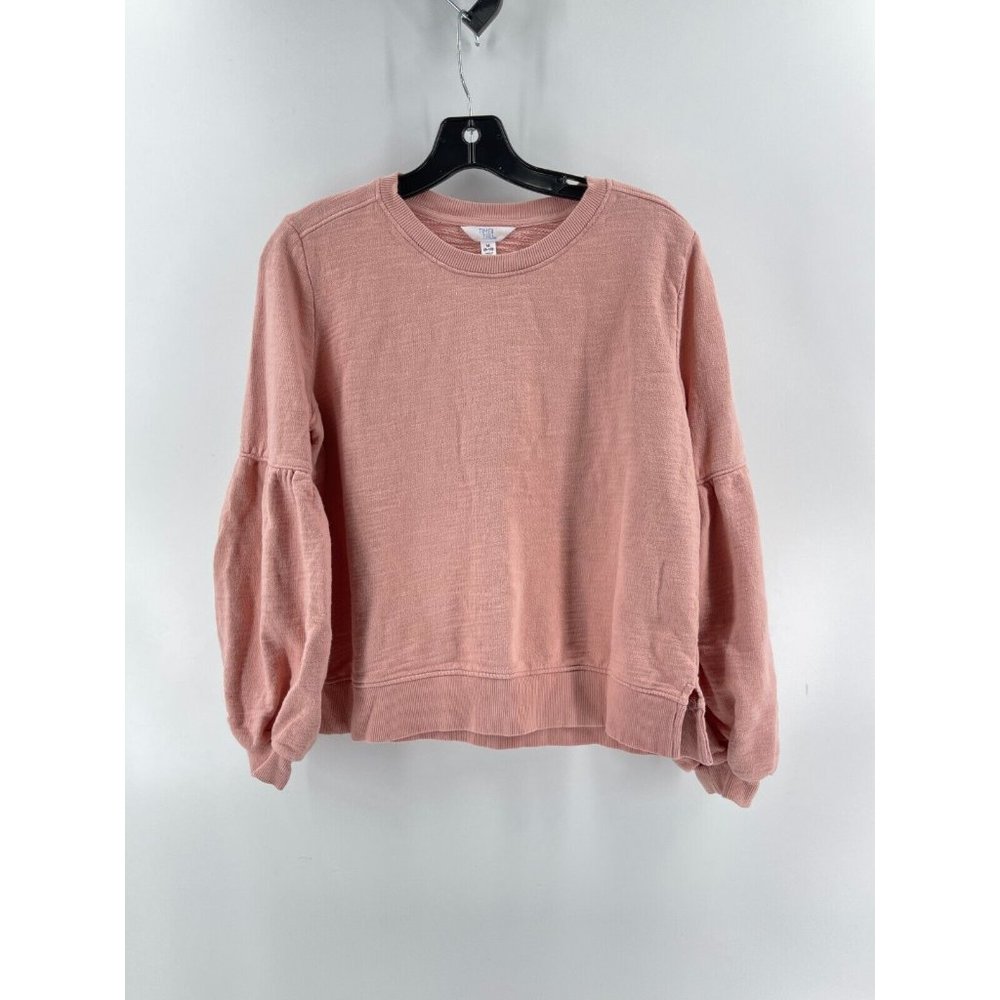 Time and Tru Women's Pink Balloon Sleeve Crop Sweatshirt Top Size M 8-10 - Picture 2 of 13